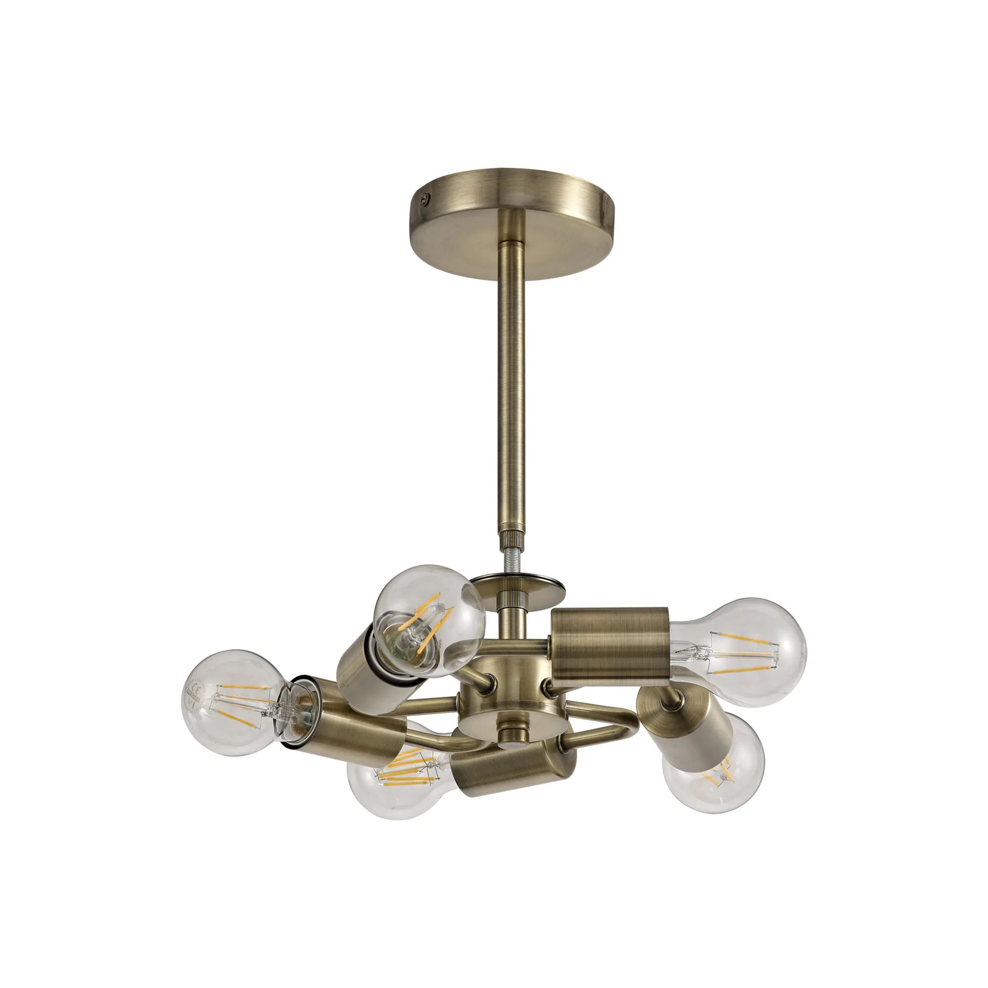 Baymont 50cm Semi Flush 5 Light Antique Brass, Gold Leaf, Frosted Diffuser DK0848  Deco Baymont AB GL